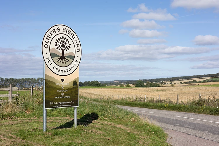 oliver's highland pet crematorium location signage